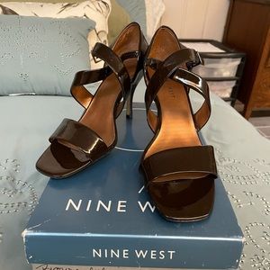 Gently used Nine West Brown patent leather sandals